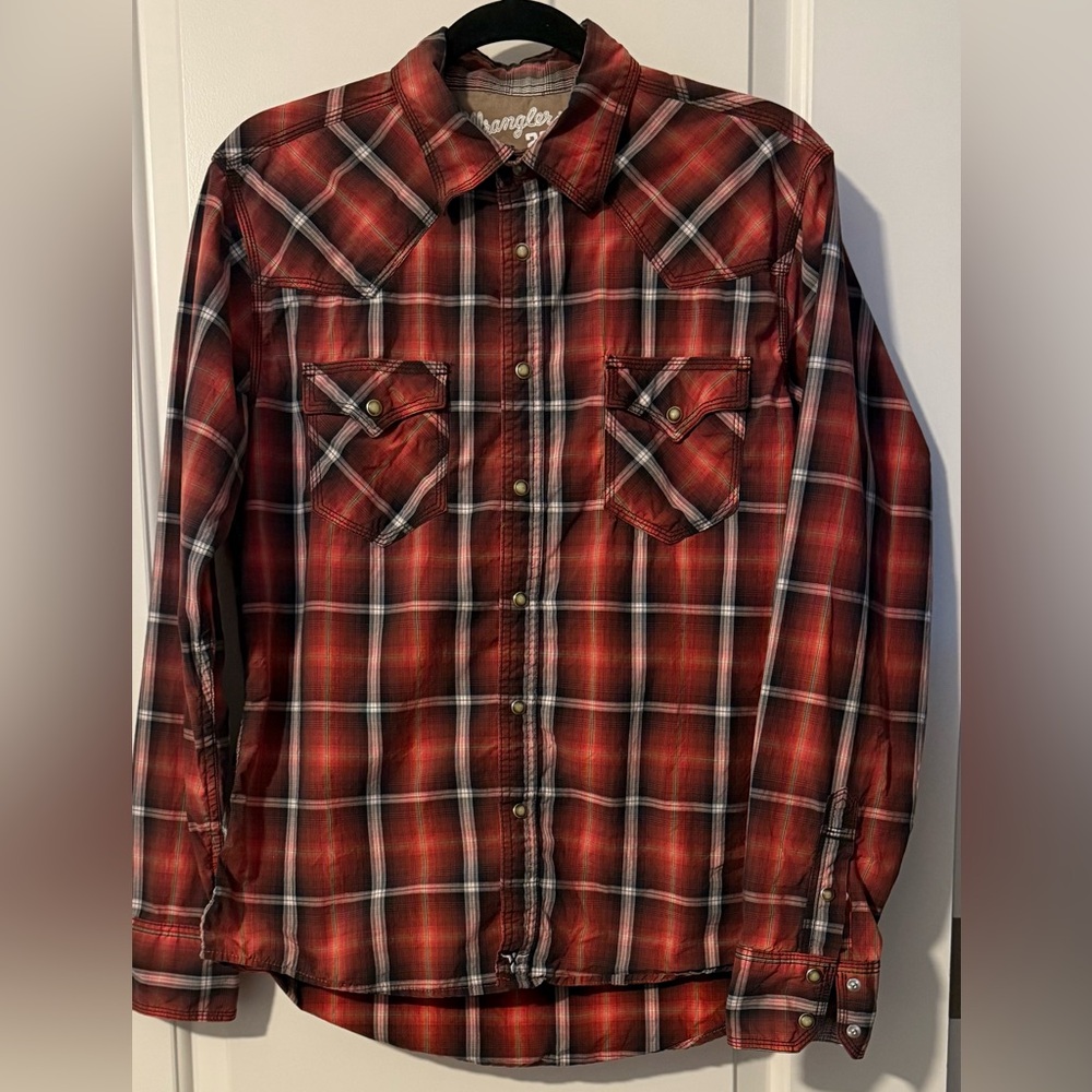 Wrangler 20X Mens Western Shirt Red Plaid Pearl Snaps SZ Medium